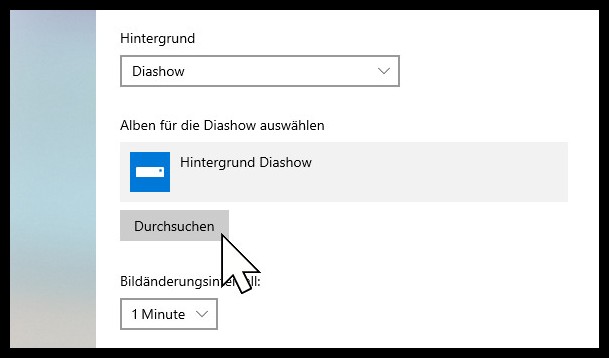 Windows 10 - Hintergrund als Diashow - Ordner durchsuchen