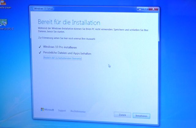 Windows 10 Upgrade bereit für die Installation