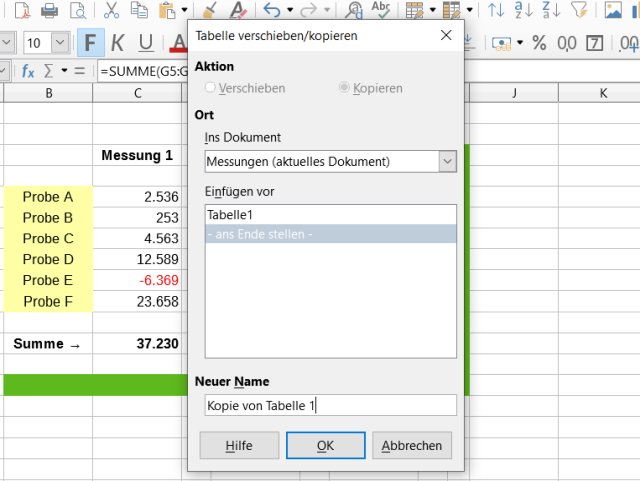 LibreOffice Tabelle kopieren - Name der Kopie