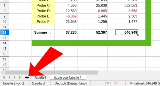 LibreOffice Tabelle kopieren - Neue Tabelle mit Plus erstellen