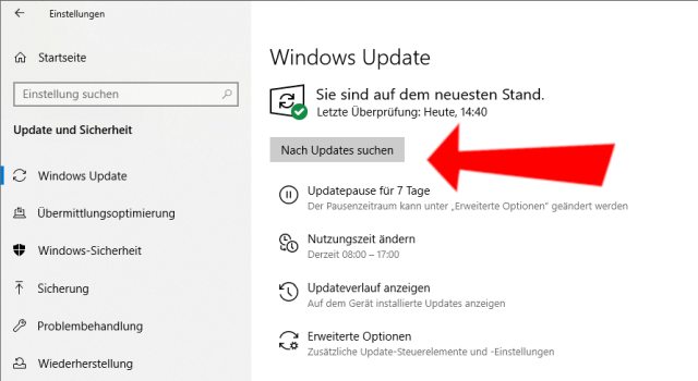 Windows 10 Sicherheit - Nach Updates suchen