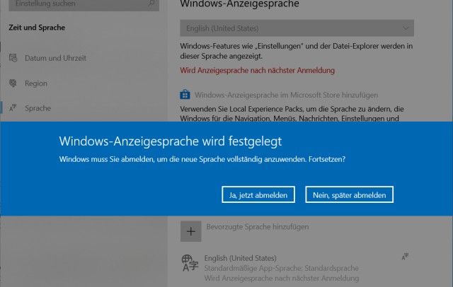 Windows 10 Sprache hinzufügen und ändern - Windows Anzeigesprache - neu anmelden