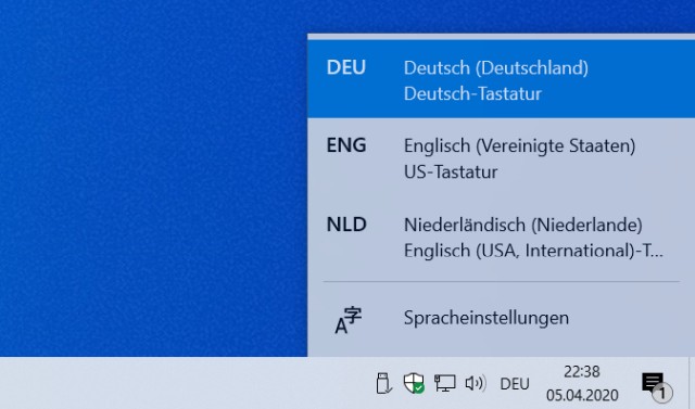 Windows 10 Sprache umstellen in der Taskleiste - Deutsch Englisch Niederländisch