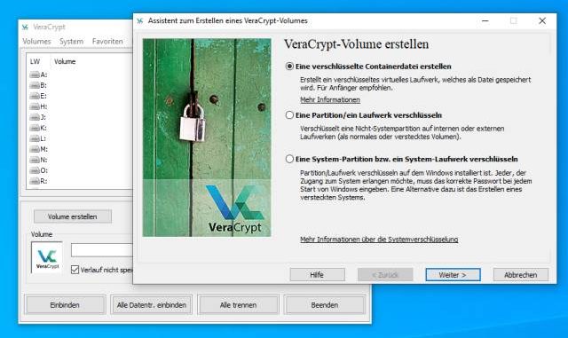 Veracrypt Volume erstellen - verschlüsselter Container