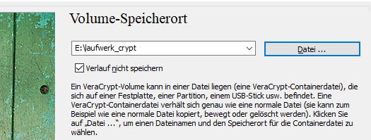 Veracrypt Volume Speicherort - verschlüsselter Container