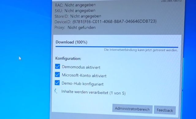 Windows 10 Demomodus aktiviert - Download von Inhalten
