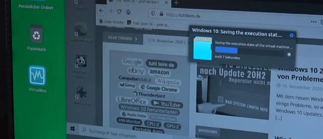 Linux Mint - Bessere Alternative zu Windows 10 - Virtualbox speichert Windows 10 Maschine