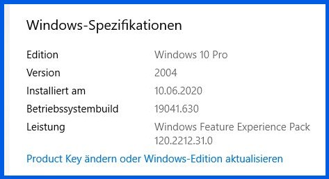 Windows 10 Spezifikationen vor Update