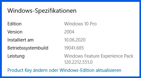 Windows 10 Spezifikationen nach Update