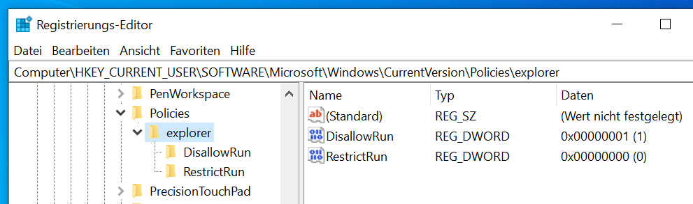 Windows 10 - Starten von Programmen und Apps blockieren - Registry