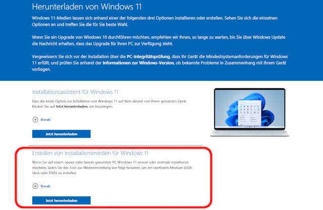 Windows 11 USB Stick erstellen - Media Creation Tool - Download ISO