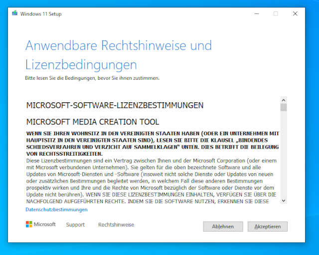 Windows 11 USB Stick erstellen - Media Creation Tool - Lizenzbedingungen