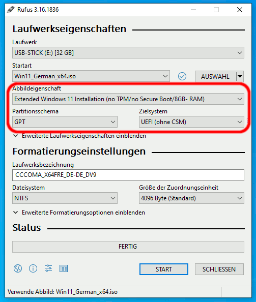 Windows 11 installieren auf jedem PC ohne CPU ohne TPM - Bios und UEFI - Rufus Tool - Extended Windows 11 mit GPT für UEFI