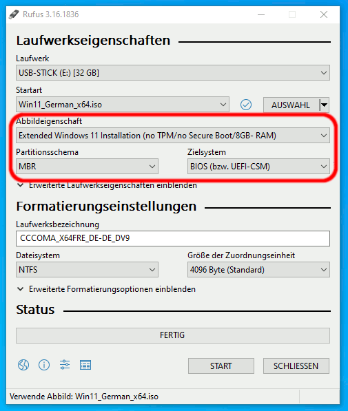Windows 11 installieren auf jedem PC ohne CPU ohne TPM - Bios und UEFI - Rufus Tool - Extended Windows 11 MBR für Bios non UEFI