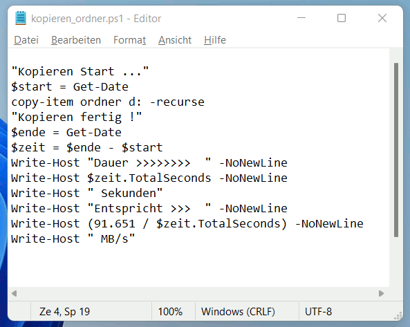 Windows 11 Powershell Script - Kopieren - Geschwindigkeit testen