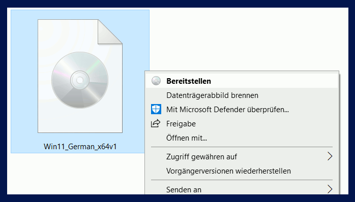 Windows 11 installieren - Win11_German_x64v1 bereitstellen mit Laufwerksbuchstaben
