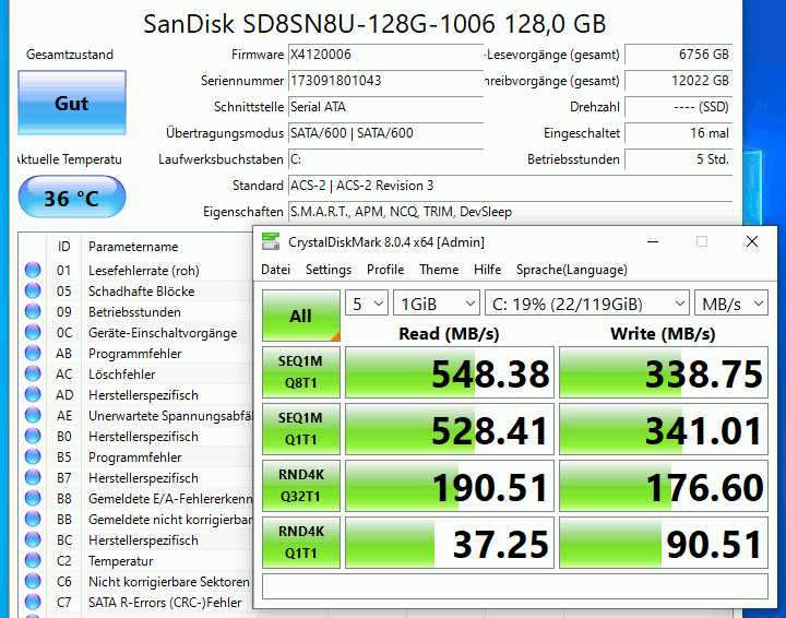 NVMe M.2 SATA SSD Test und Vergleich - Sandisk M.2 SSD SATA-Protokoll