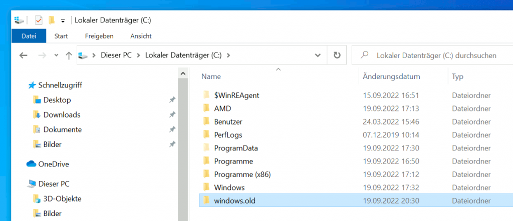 Windows 10 optimieren - windows.old löschen