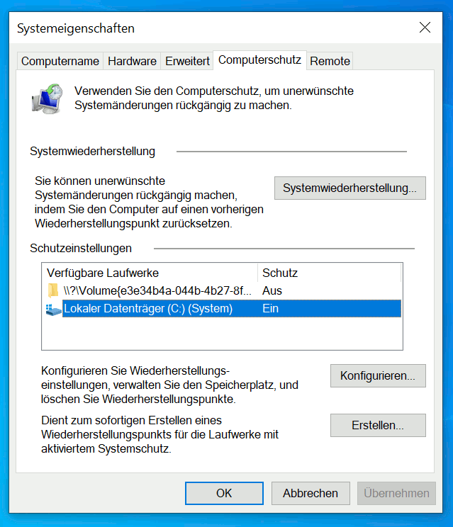 Windows 10 optimieren - Computerschutz konfigurieren