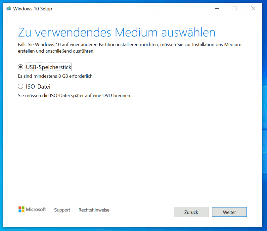 Windows Media Creation Tool - Windows 10 USB-Stick erstellen - ISO oder USB-Speicherstick