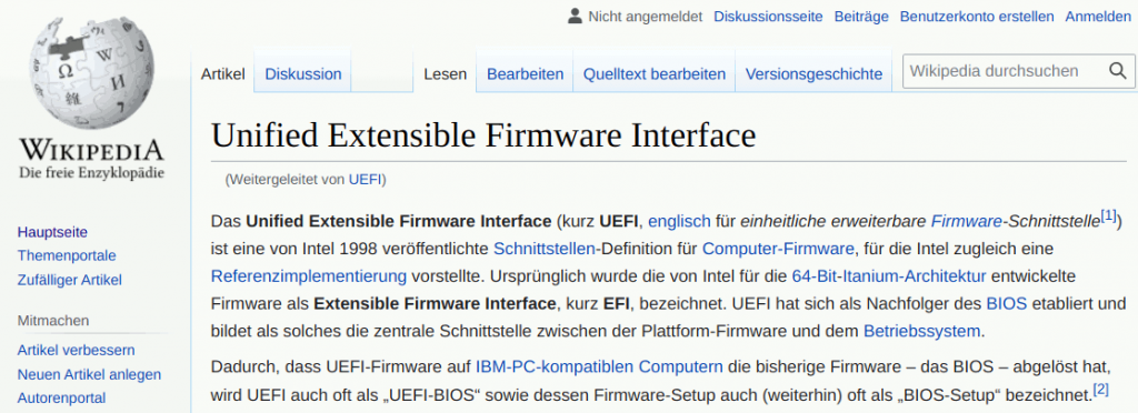 Logofail Sicherheitslücke - Wikipedia Artikel UEFI