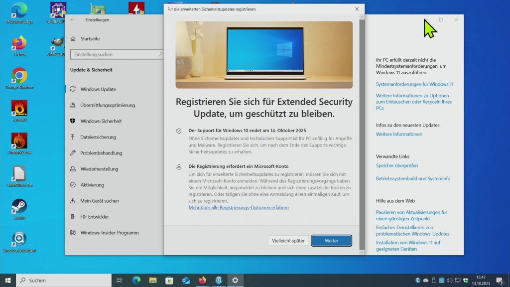 Windows 10 ESU - jetzt aktivieren - Updates bis 2026