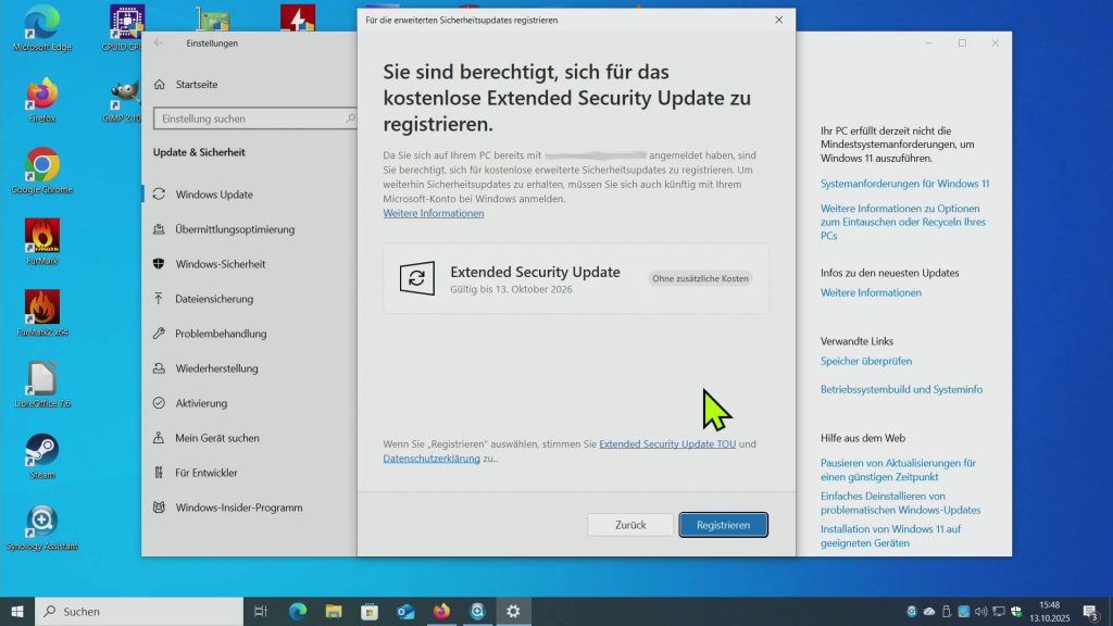 Windows 10 ESU - jetzt aktivieren - Updates bis 2026