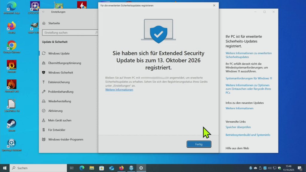 Windows 10 ESU - jetzt aktivieren - Updates bis 2026