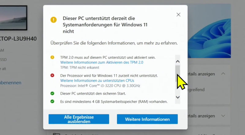 Windows 11 auf altem PC installieren - Dieser PC unterstützt derzeit die Systemanforderungen für Windows 11 nicht