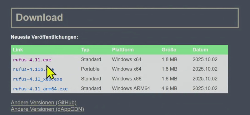 Windows 11 auf altem PC installieren - Rufus Download