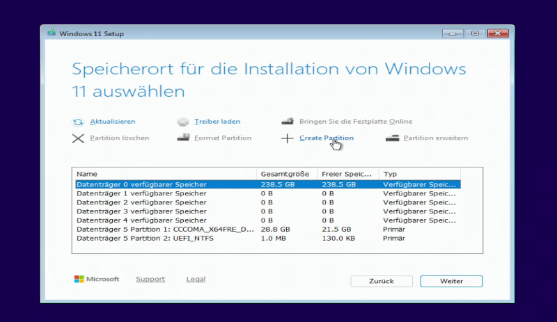 Windows 11 auf altem PC installieren - SSD auswählen