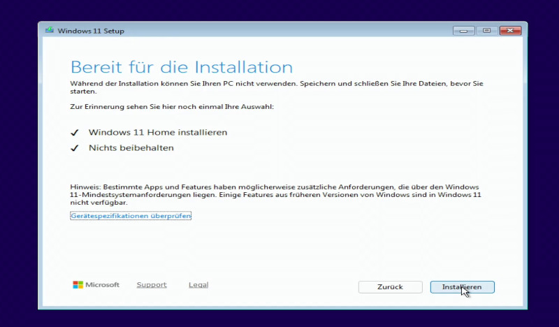 Windows 11 auf altem PC installieren - Bereit für die Installation