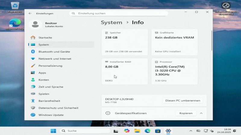 Windows 11 auf altem PC installieren - Installation erfolgreich