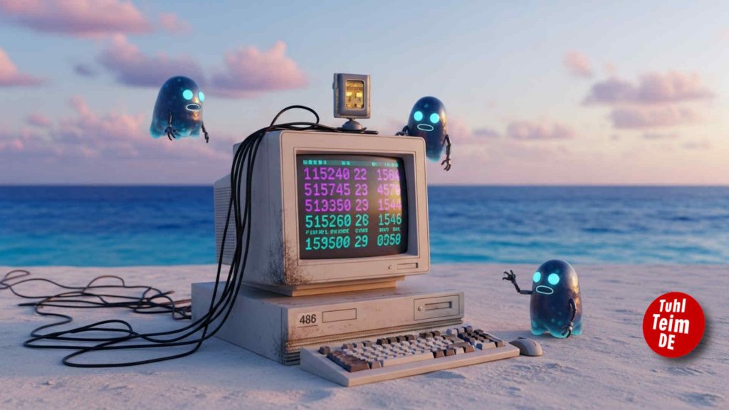 Tuhl Teim DE - Retro Hardware mit Aliens am Strand