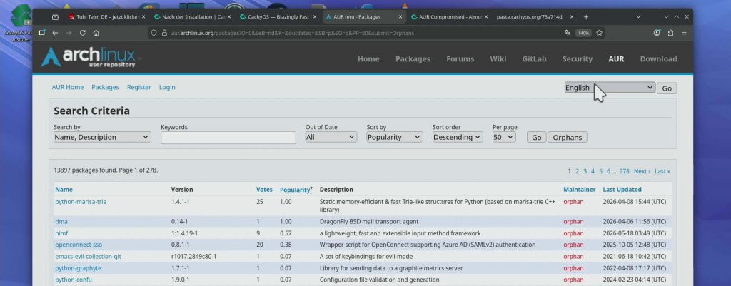 Arch Linux Angriffswelle - AUR Archiv - Arch Linux User Repository