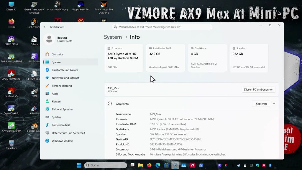 VZMORE AX9 Max Mini-PC - AMD Ryzen AI 9 HX 470 mit Vapor Chamber