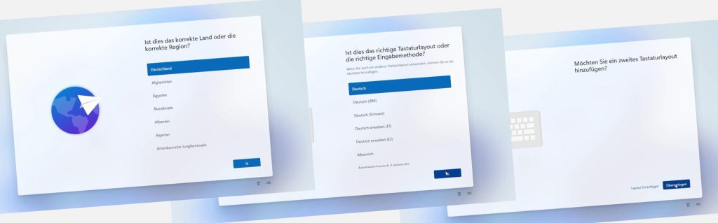 Windows 11 installieren ohne Microsoft Konto - Setup Land und Tastaturlayout
